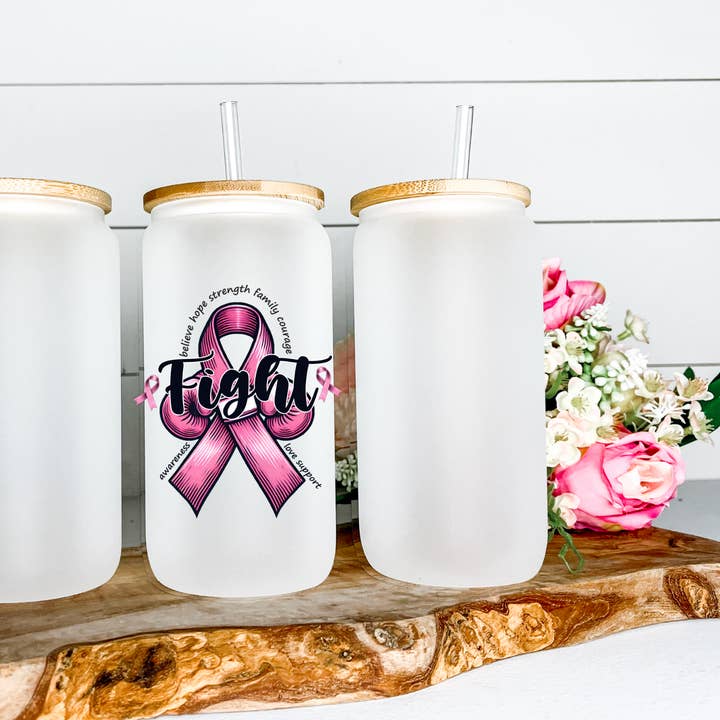 Glazen beker van matglas voor aandacht voor borstkanker voor wholesale door Lily's Craftory