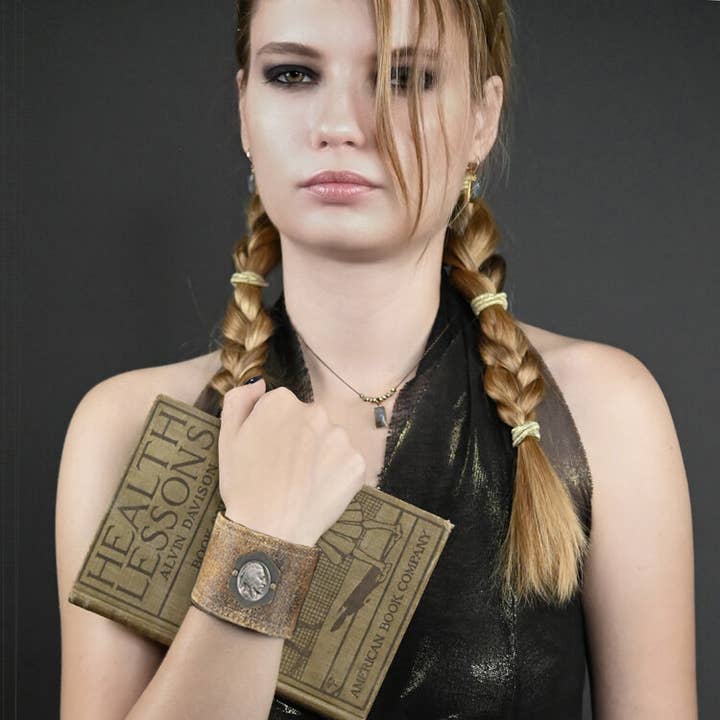 KBD Studio - Wholesale Cuff Bracelet - Unisex 2" Brown Leather Cuff w/ Antique One of a Kind Coin2