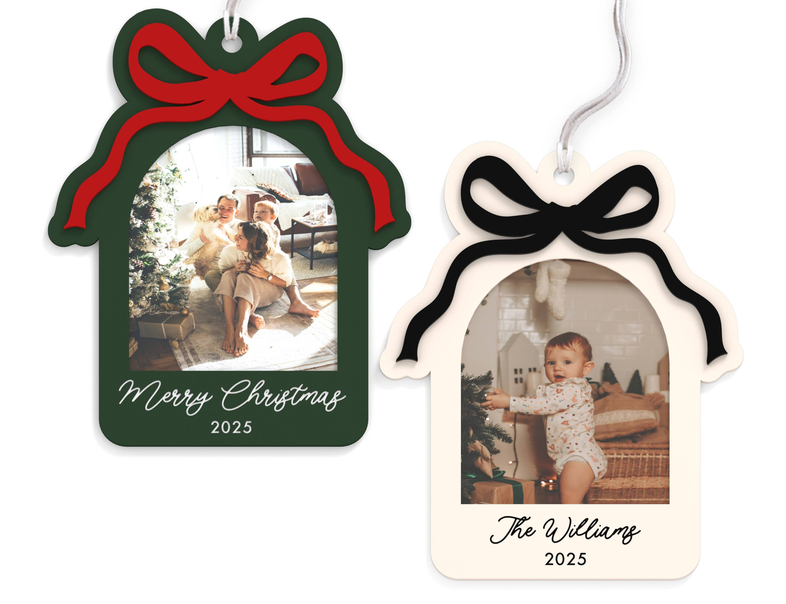 The Cotton & Canvas Co. - Wholesale Ornament - Acrylic Bow Photo Frame Christmas Ornament