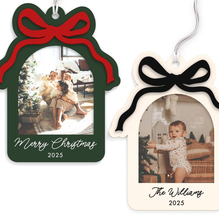 The Cotton & Canvas Co. - Wholesale Ornament - Acrylic Bow Photo Frame Christmas Ornament0