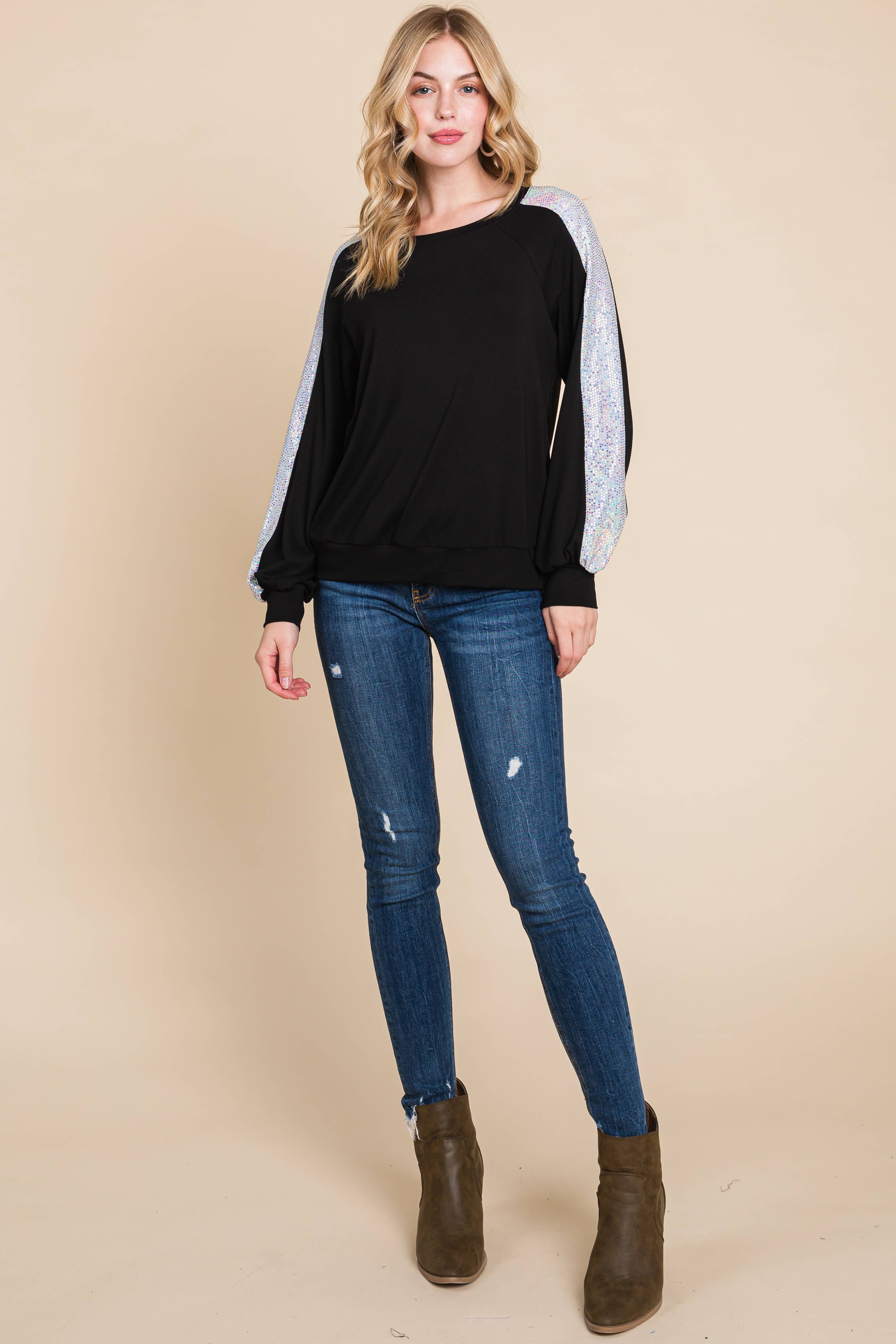 Preto/prata ETK-9319 FashionTop com Sequi Metálica Shimmer para venda a revendedores na Faire1