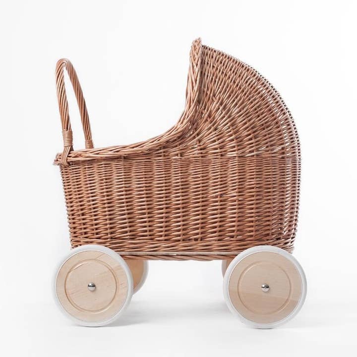 The Wicker Stories - Wholesale Kinderwagen voor poppen - Kinderen - Rotan Kinderwagen Met Houten Handvat - Decoratieve Afwerking