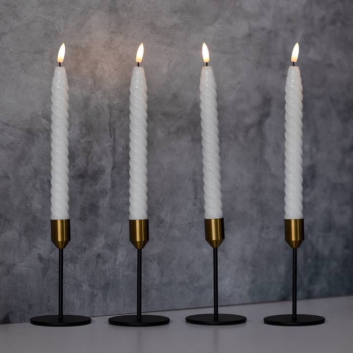LumaBase - Wholesale Flameless Candle - Battery- Operated 3D Wick Flame Wax Tapers- White Twist, 4ct2