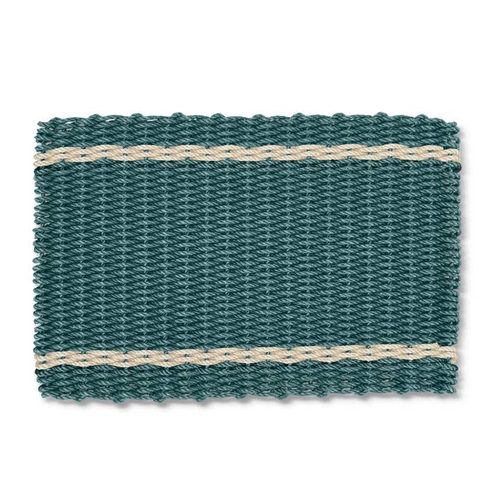 Lobster Rope Doormat: Spruce with Light Tan Tailored Stripes for wholesale by Wicked Good Doormats