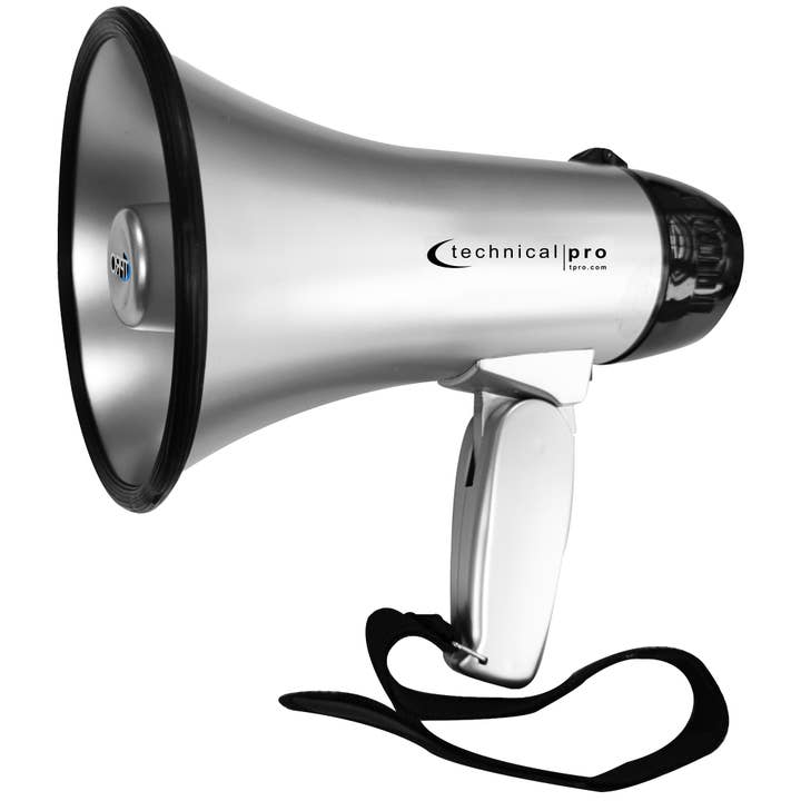 Bärbar Silver & Svart 20 Watts Megafon Bullhorn med rem för wholesale av Technical Pro