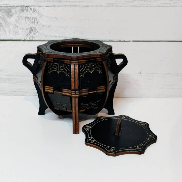Muddy River Conjure - Wholesale Candle Holder - Engraved Cauldron With Lid in Birch1