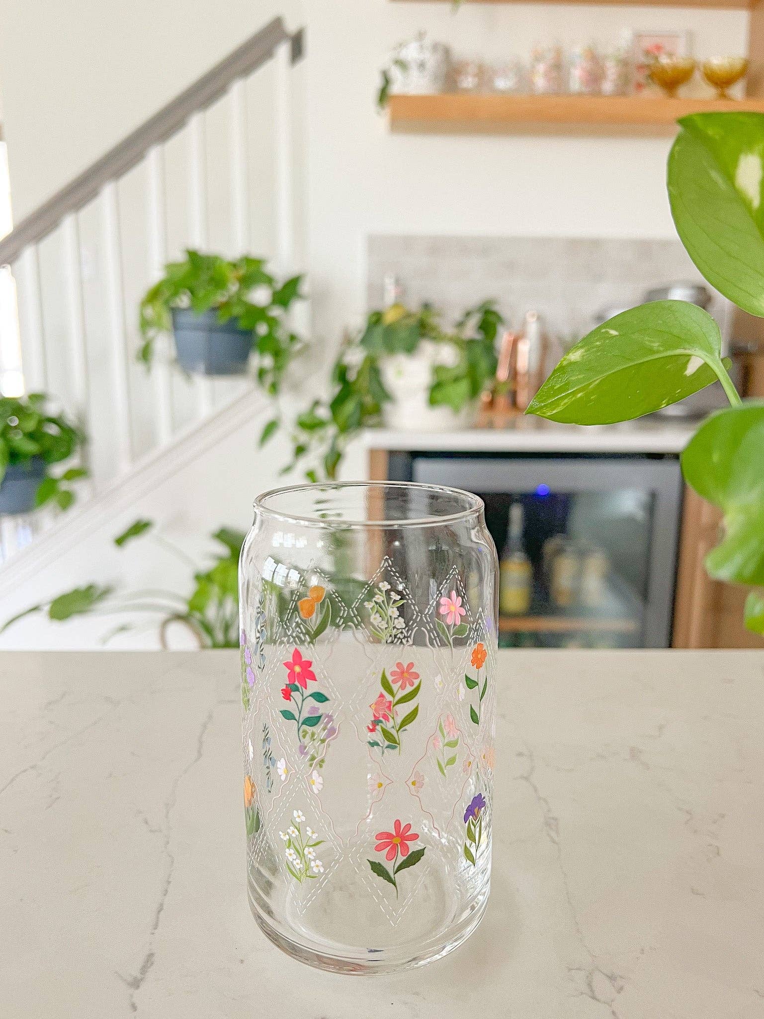 Hart and Flora Shop - Wholesale Drinking Glass/Cup - 16oz Floral Quilt Glass1