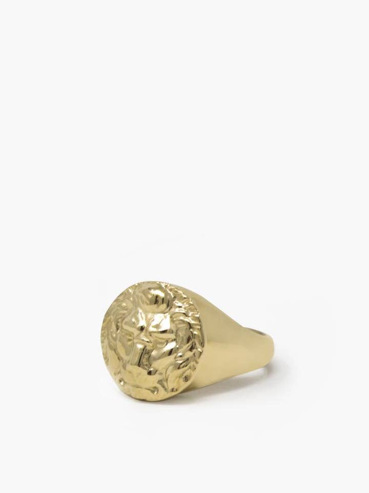 18K Gold plated Lion Signet Ring for wholesale by Vintouch Jewels