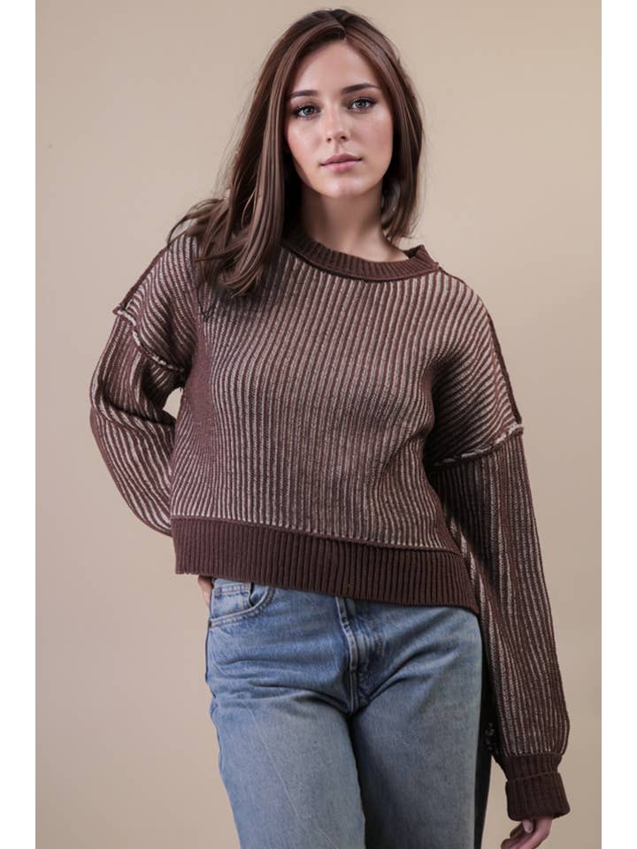 VERY J - Wholesale Pullover-trui - Dames - 12W3092N-Tweekleurige gestreepte trui met casual strepen12