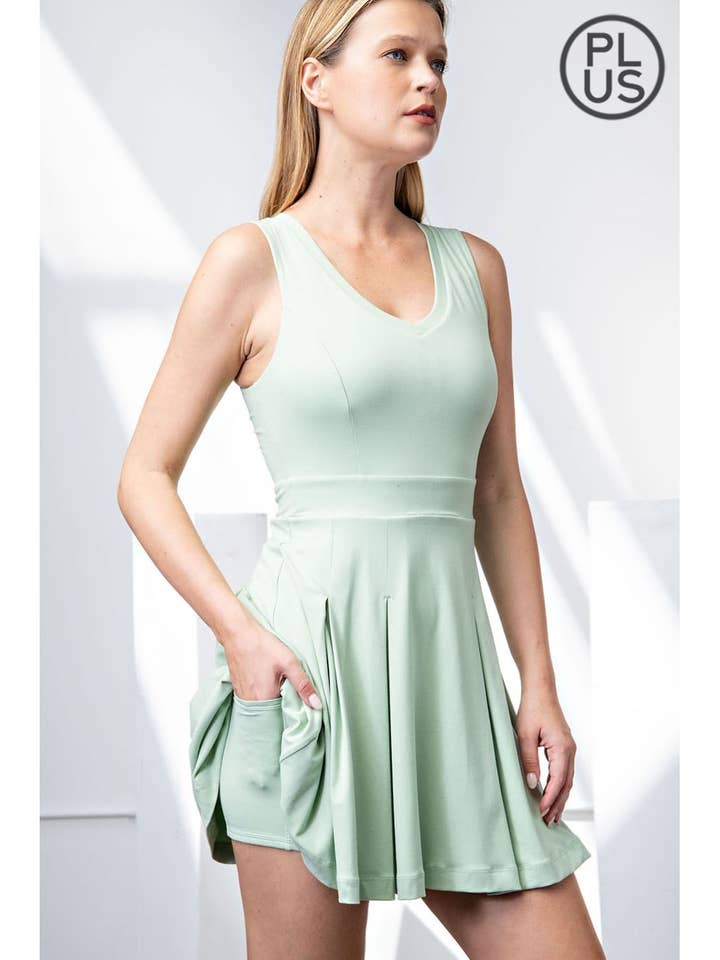 PLUS SIZE BUTTER V NECK GOLF DRESS AND PANTS for wholesale by Rae Mode