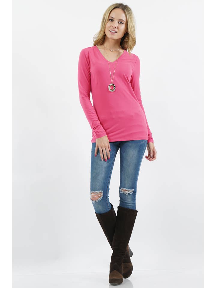 42POPS – Großhandel T-Shirt – Damen – Mikrofaser Langarm V-Ausschnitt T-Shirt5