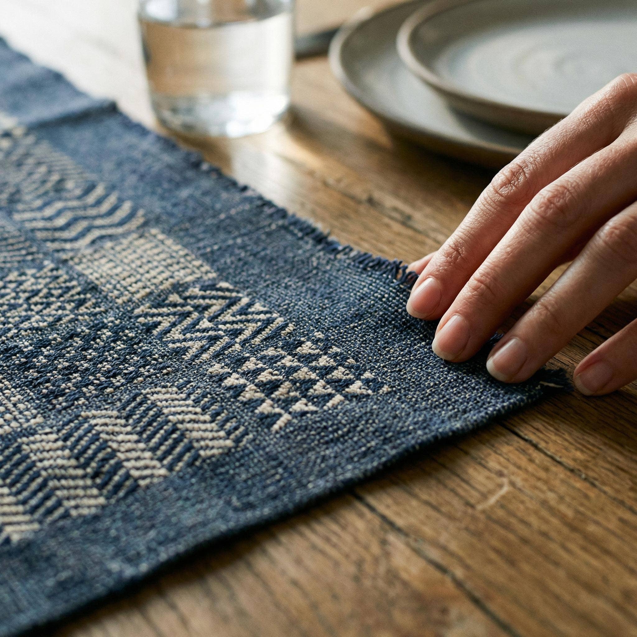 Arcadia Home - Wholesale Table Runner - Hand-Loomed CottonTable Runner - Indigo Blue  18"x96",4