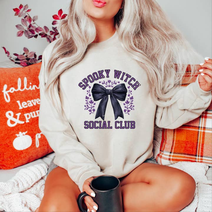 Coquette Spooky Witch Social Club Sweatshirt for wholesale by Olive And Ivory Wholesale