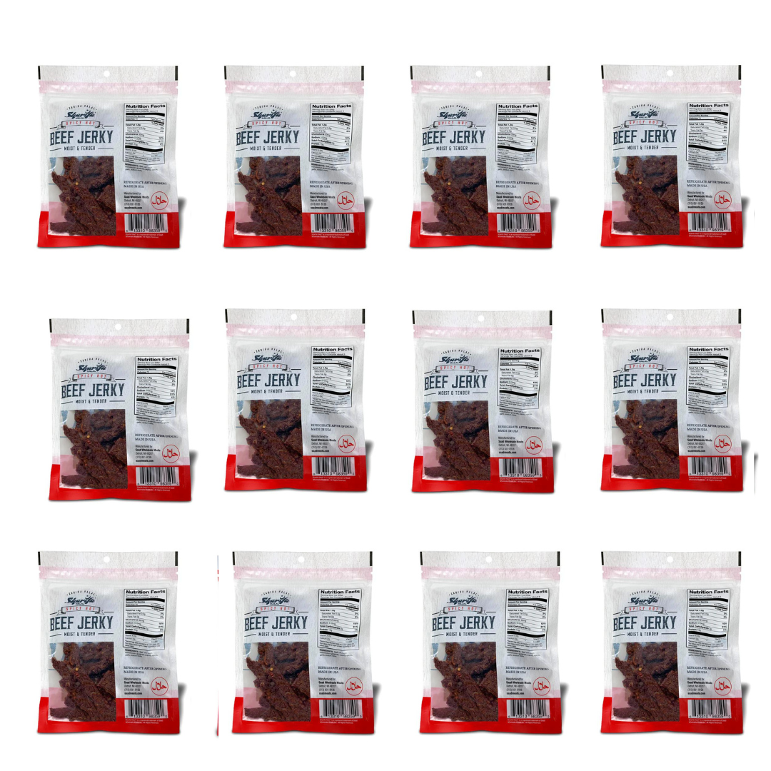 Sharifa Halal Snacks - Wholesale Jerky - Sharifa Halal Beef Jerky, Spicy Hot, 2.85 oz. per bag3