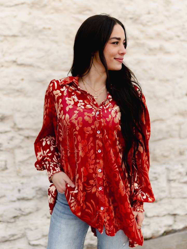 TH2776 S312 RED VELVET BOHO BLOUSE (1 Piece) for wholesale by Turquoise Haven