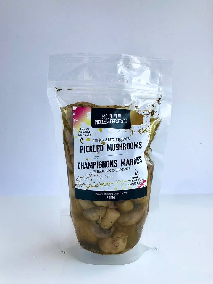 Herbaceous Pickled Mushrooms - Flavorful and Versatile for wholesale by Mojo Jojo Pickles and Preserves