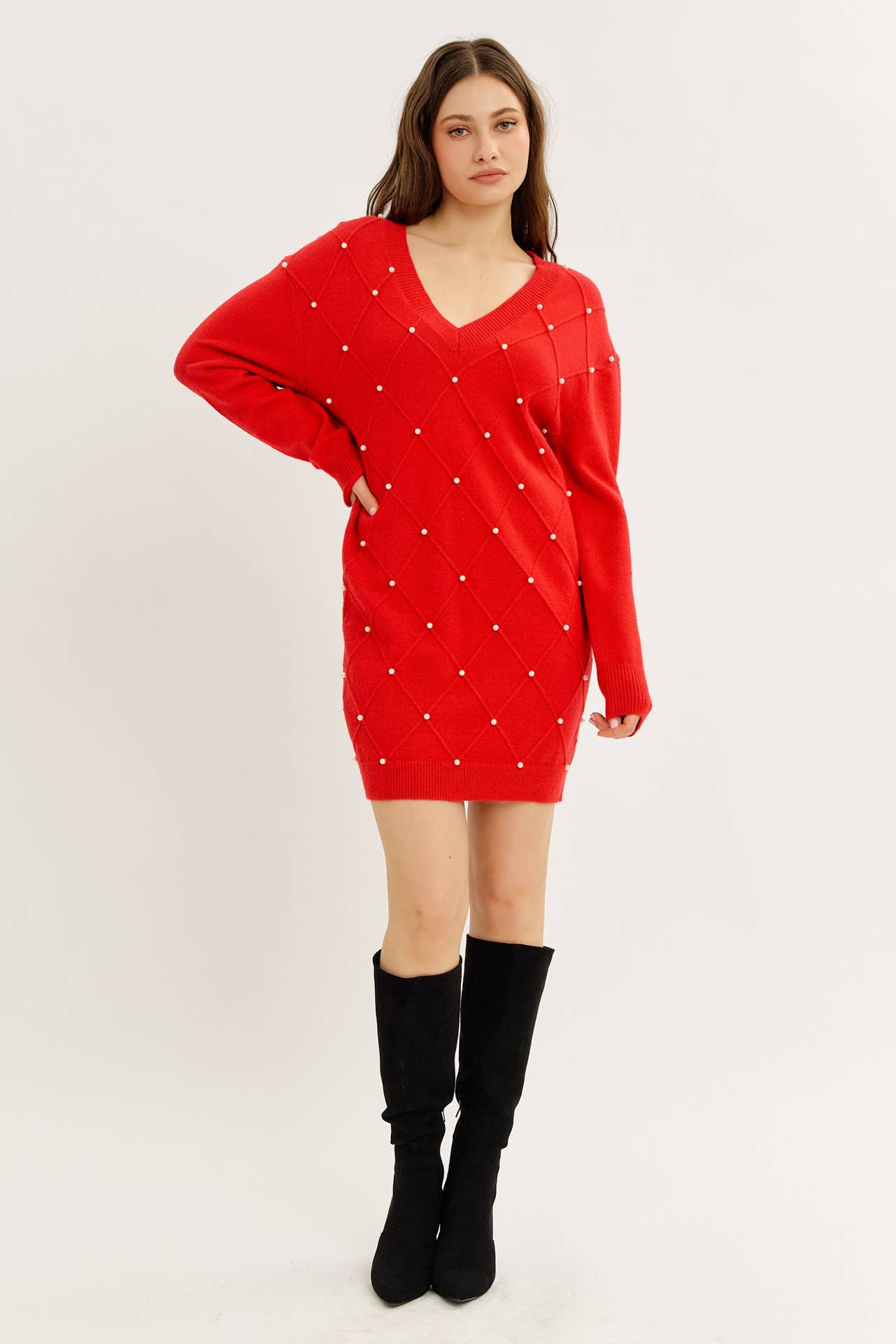idem ditto - Wholesale Dress - Women's - GLAM MEETS COZY COMFORT PEARL SWEATER MINI DRESS12