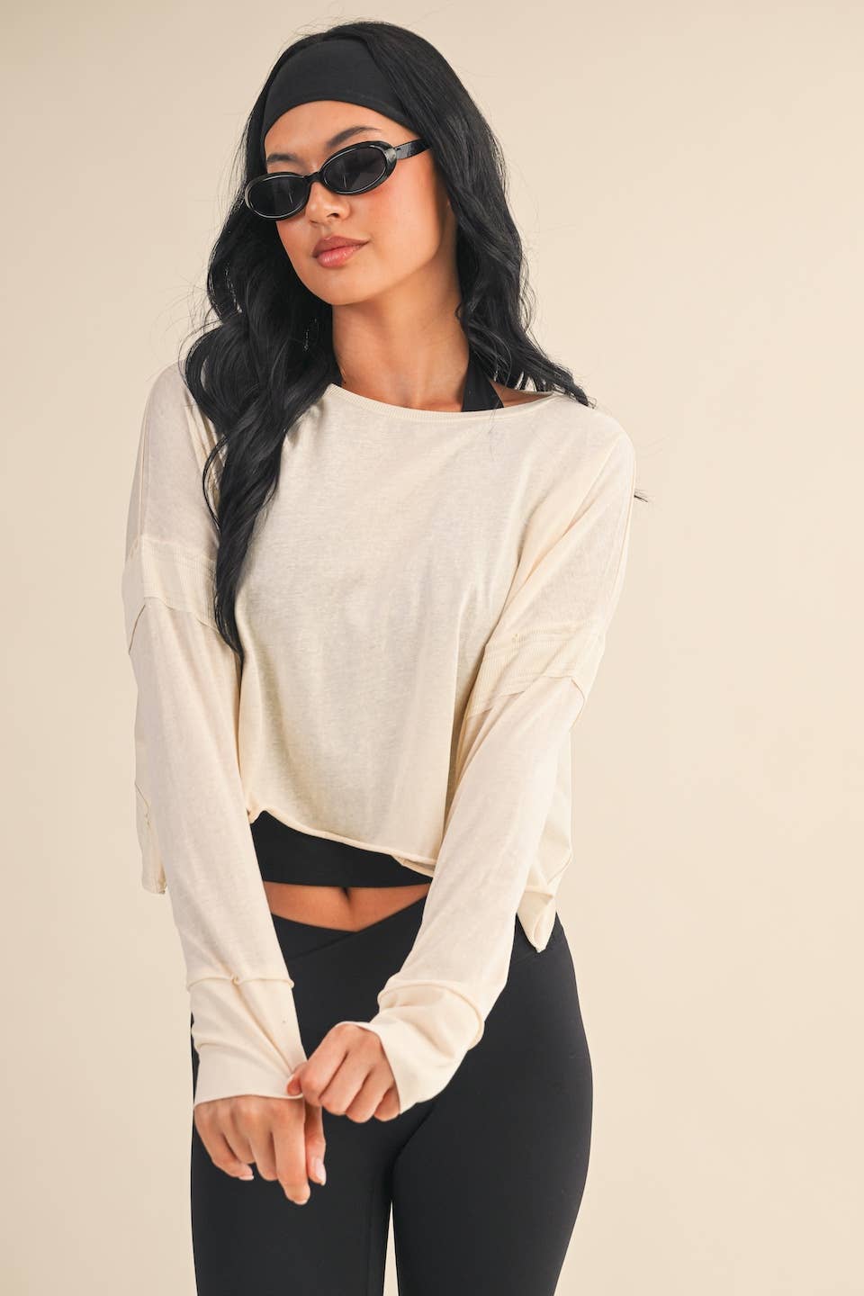 KIMBERLY C - Wholesale Athletic Top - Women's - Cotton Slub Cutout Back Long Sleeve Layering Top26