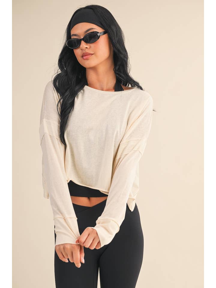 KIMBERLY C - Wholesale Athletic Top - Women's - Cotton Slub Cutout Back Long Sleeve Layering Top26