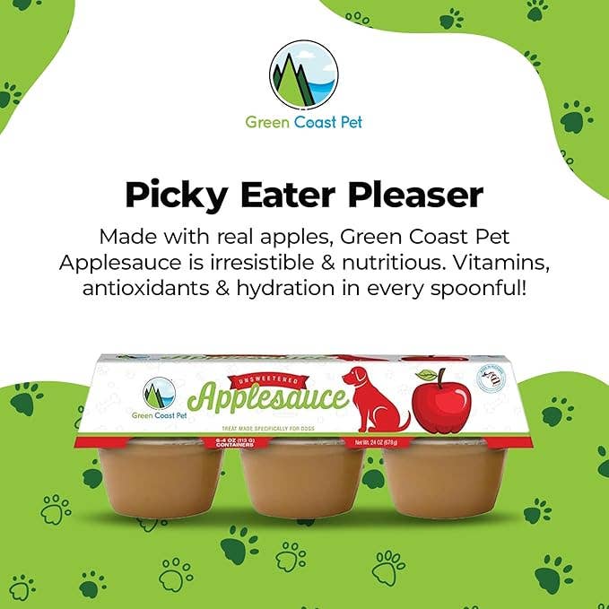 Green Coast Pet - Wholesale Pet Treats - Dog - Unsweetened Applesauce for Dogs 6 Pack 4 oz Cups Low-Calorie