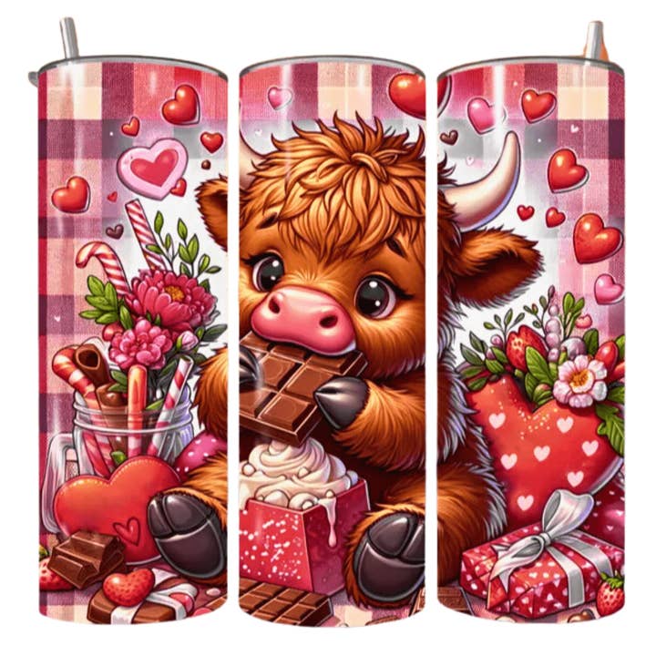 Alpha Wholesale - Wholesale Insulated Mug/Tumbler - Simply Everyday Products Tumbler 20oz with Lid, Straw, and Rubber Bottom – Highland Cow Valentine's Day Tumbler Wrap – Funny Cow Design