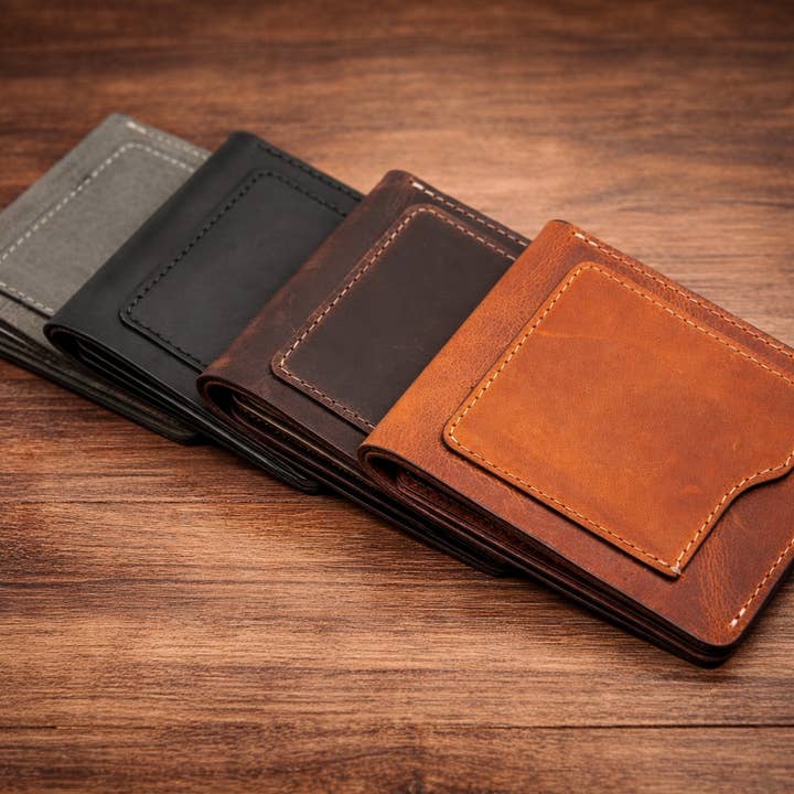 Herrplånbok i fullnarvigt galet läder, vikbar, premiumläder för wholesale av American Leather Goods