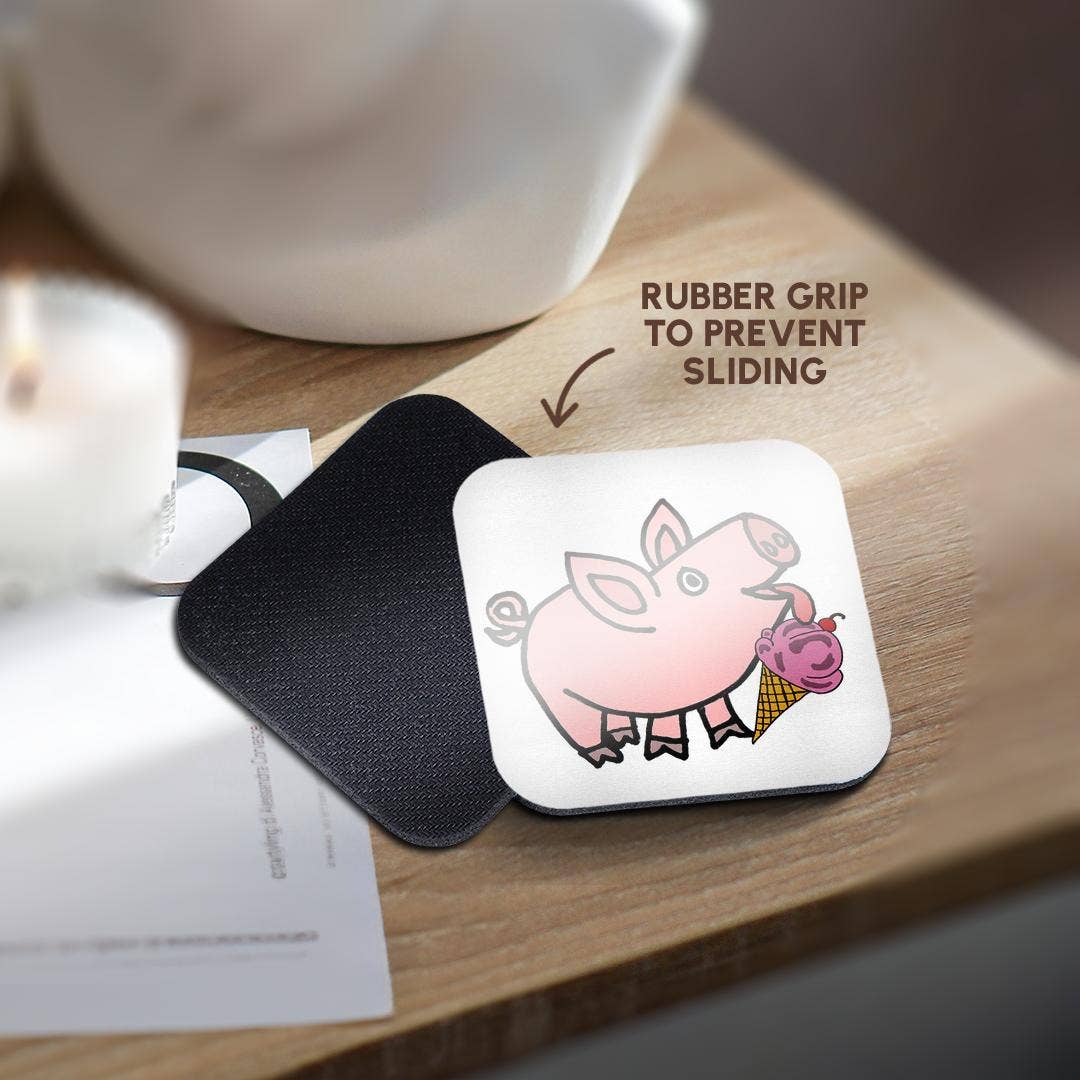 3dRose - Wholesale Coasters - 3dRose, Funny Cool Pink Pig eating ice Cream Cone Cartoon, Coaster10