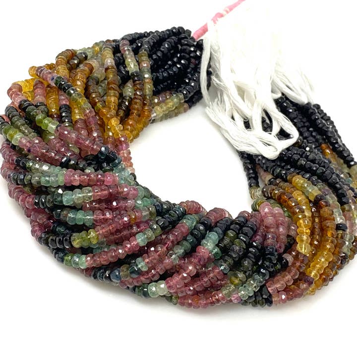 Perles de pierres précieuses en tourmaline naturelle, vente en gros de perles en vrac, fournitures de bijoux, perles à facettes en tourmaline multiple, fil de 13 pouces, 3,75 mm - 4 mm pour la vente par Akstar Gems