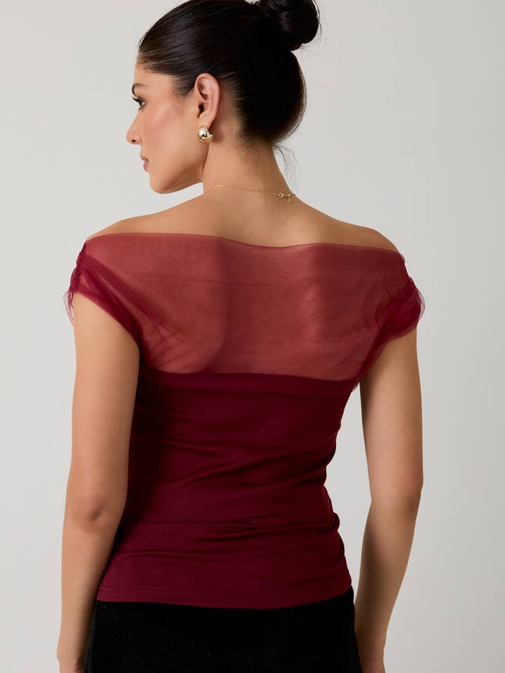 Sunday Edition - Wholesale Blouse - Women's - MESH & PONTI MIX DRAPE TOP23