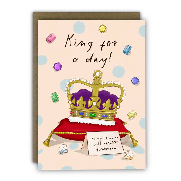 Divertente biglietto di compleanno, formato A6, Cheeky King For A Day Crown Card per la vendita all'ingrosso da parte di RUNNING WITH SCISSORS - USA SHIPPED DDP - WE PAY DUTIES