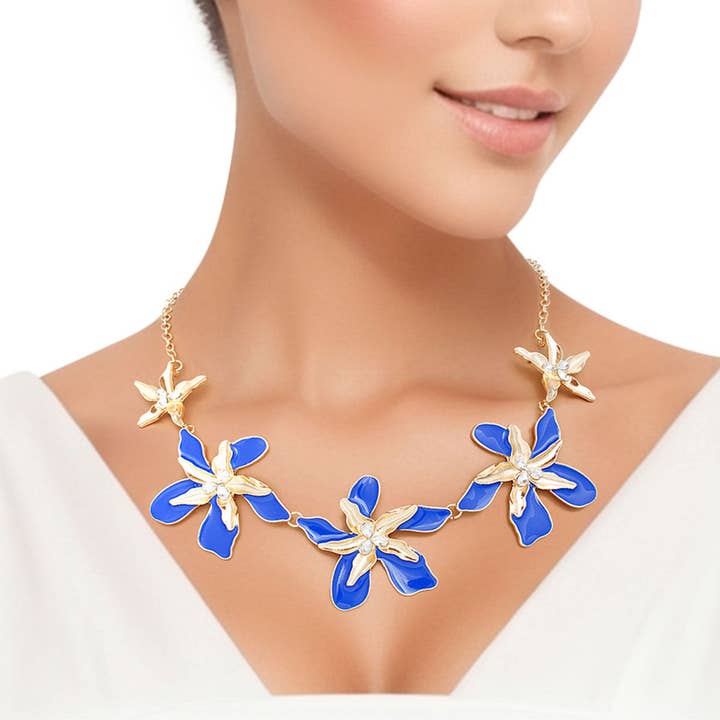 Necklace Blue Gold Tropical Flower for Women for wholesale on Faire