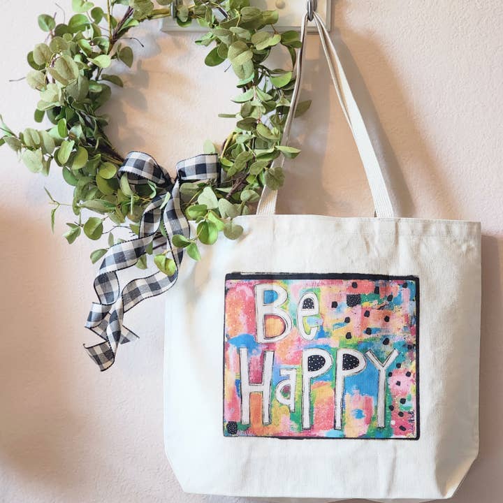 Be Happy Tote for wholesale by Julie Abbott Art
