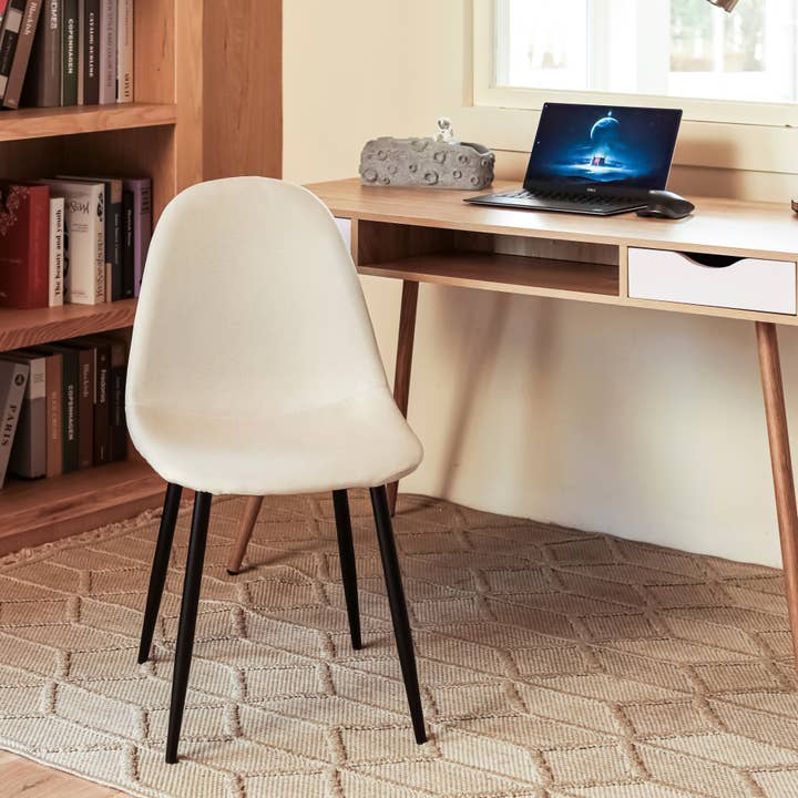 Urban Meuble - Wholesale Chair - Set of 4 Scandinavian dining chairs in off-white fabric with black legs CHARLTON LUMOS FABRIC BEIGE BLACK LEG11