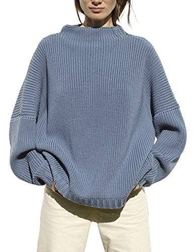 Chicto – Großhandel Strickpullover – Damen – Damen Oversized Pullover Fledermausärmel Stehkragen Jumper Oberteile0