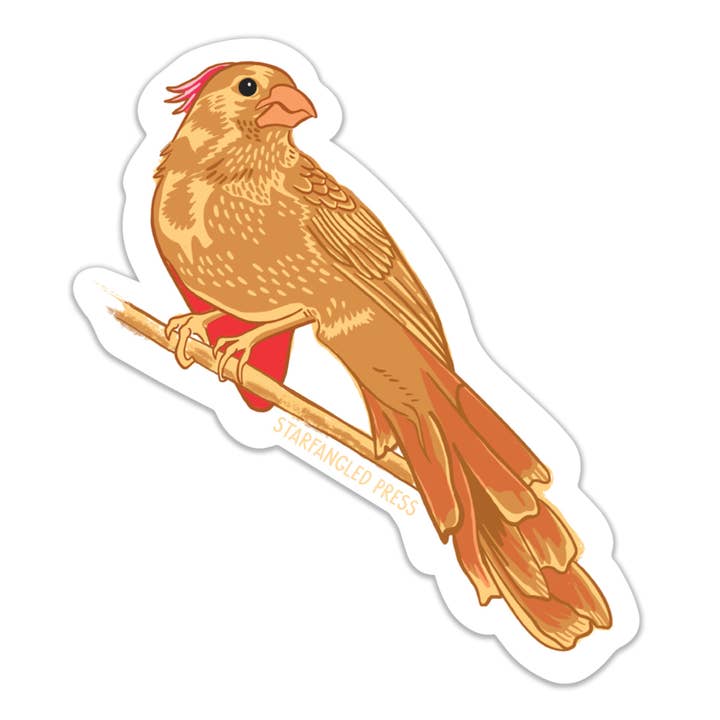 Pretty Lady Cardinal Sticker for wholesale by Starfangled Press