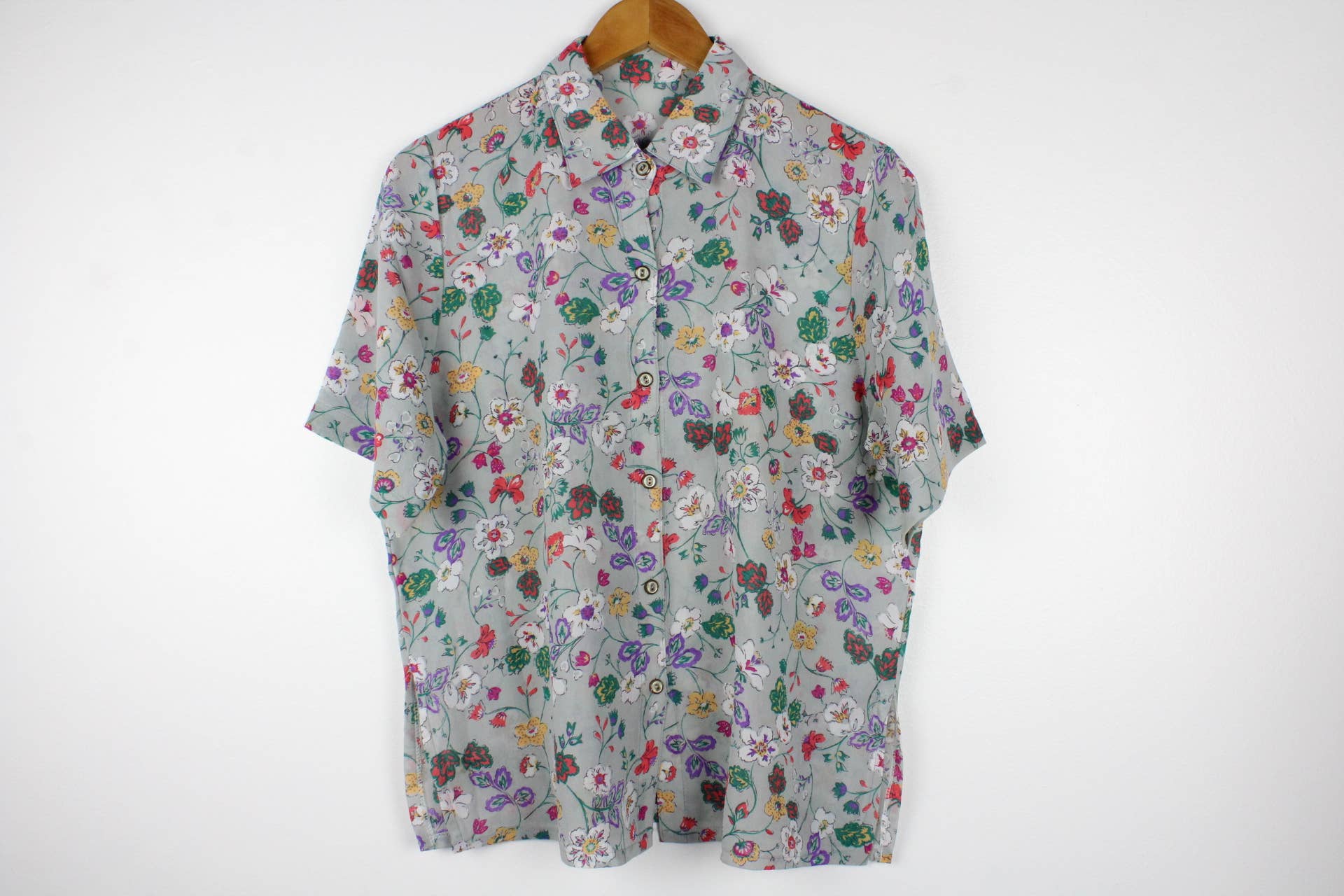 Sun's Out! - Wholesale Button Down Shirt - Women's - Vintage Short-Sleeve Button Up Blouse - Original Length34