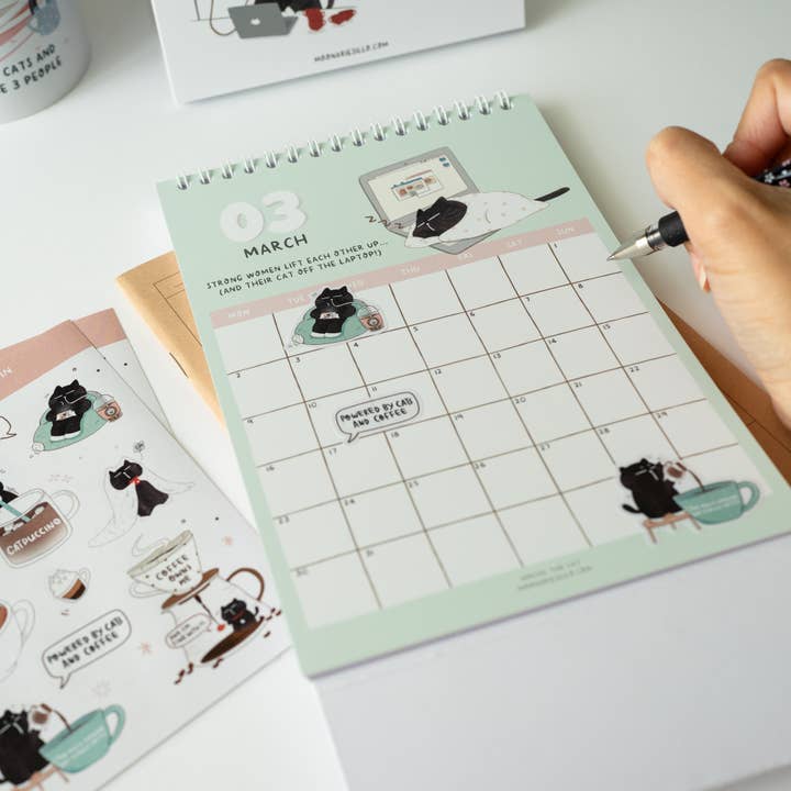 Moonaries illo - Wholesale Calendar - Cute Black Cat Desk Calendar 2026 - A5 portrait17