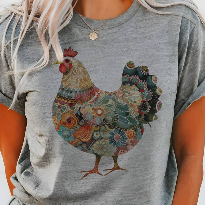 Par.tees by Party On! - Wholesale T-Shirt (Graphic) - Women's - Colorful Chicken Farm Country Western Cowgirl Graphic Tee1