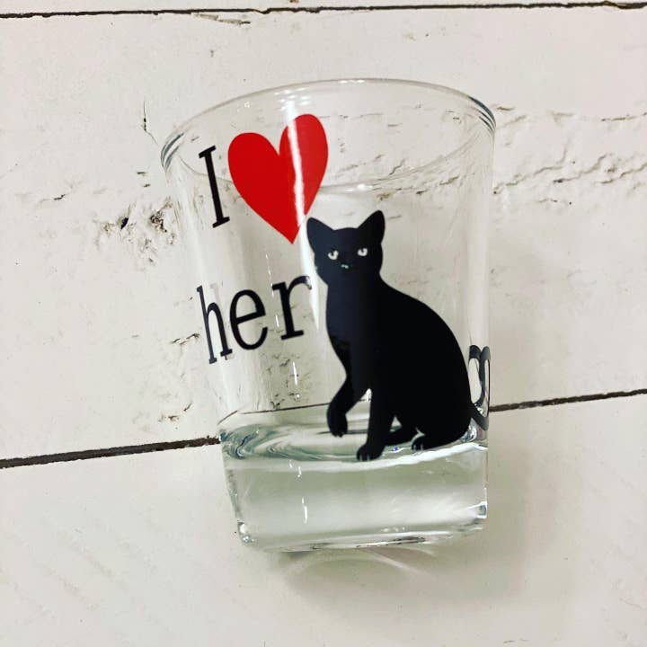 Three Black Cats Inc. - Wholesale Shot glass - I heart his cock & I heart her pussy shot glasses2