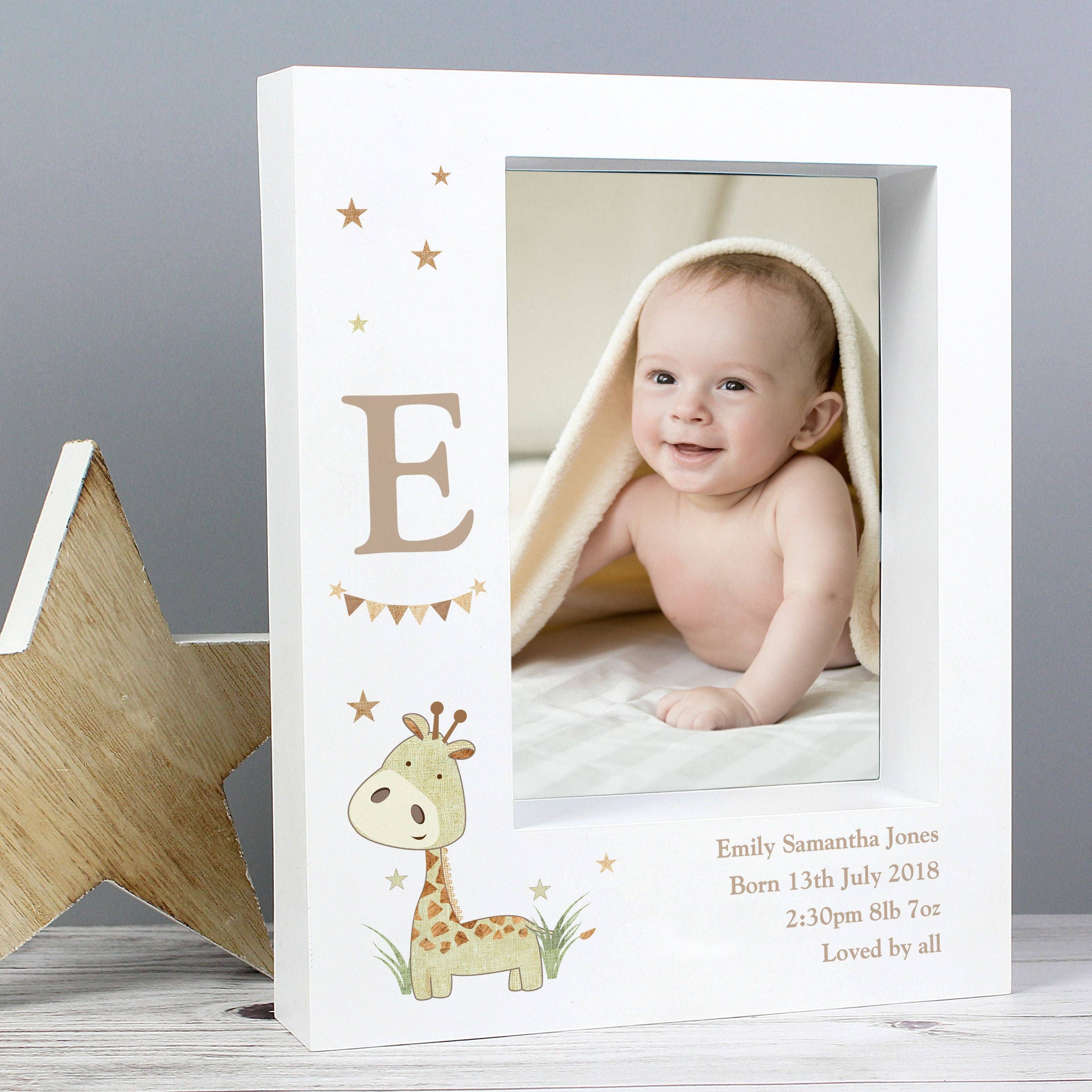 Simply Canvas Art – wholesale Picture frame – Child & baby – Personalised Hessian Giraffe 5x7 Box Photo Frame0