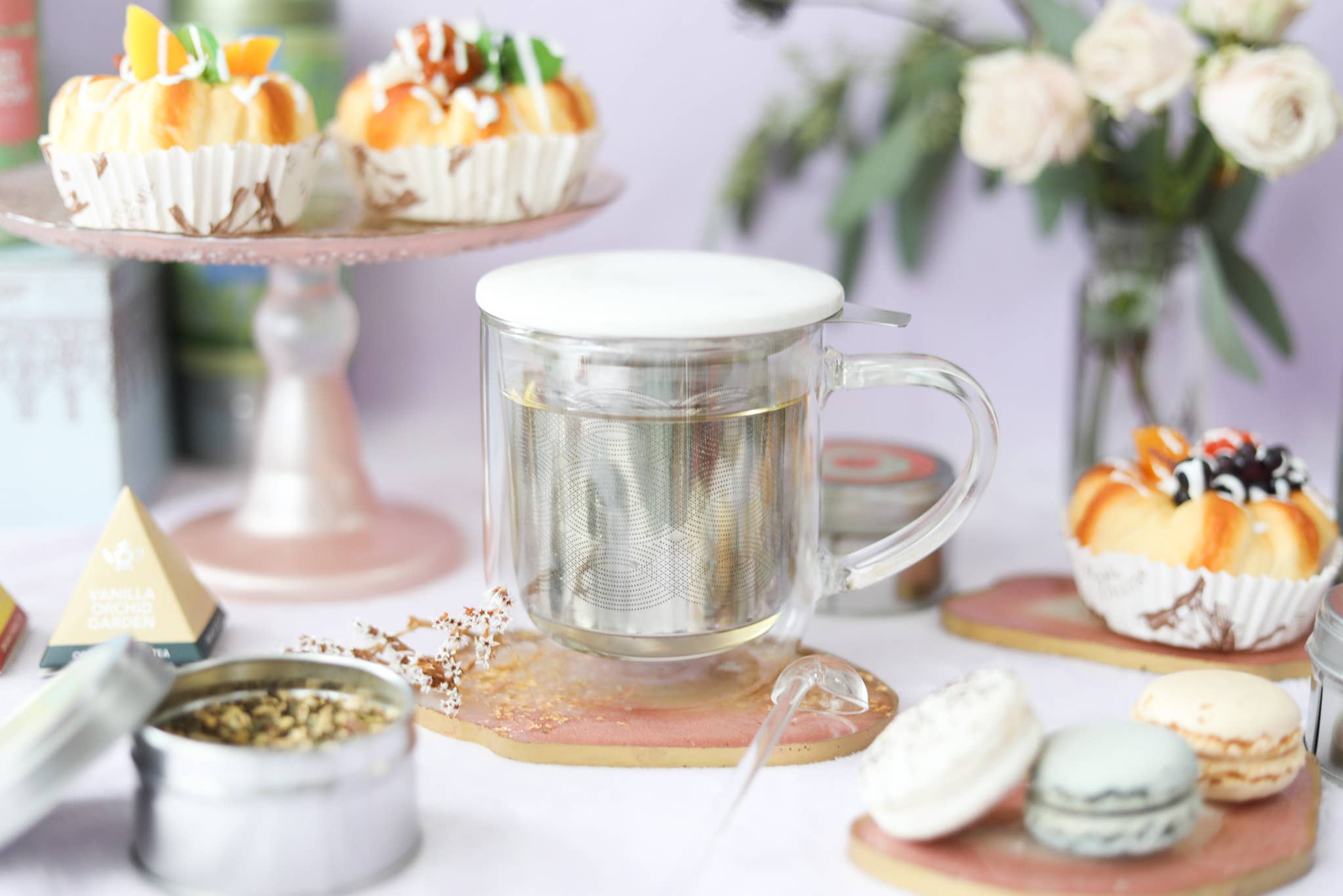 Teabloom - Wholesale Coffee/Tea Cup - Teabloom Radiance® Double Wall Glass Mug with Infuser & Lid7