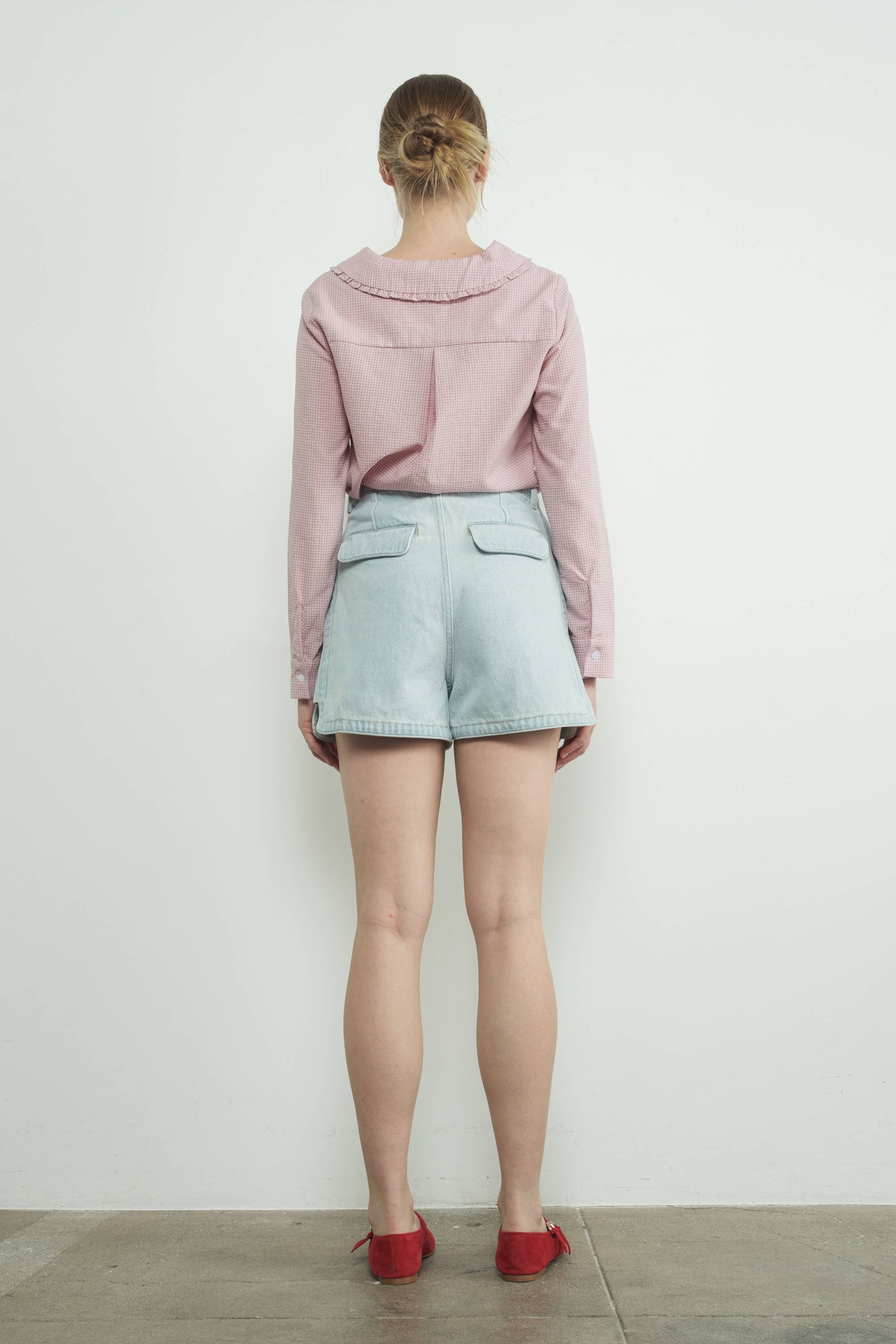 Aaron & Amber - Wholesale Blouse - Women's - MAT3099 CHECKED RUFFLE EDGE COLLAR BUTTONDOWN BLOUSE6