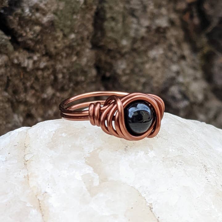 Black Onyx Ring In Antique Copper Earthy Crystal Jewelry for wholesale by Distorted Earth