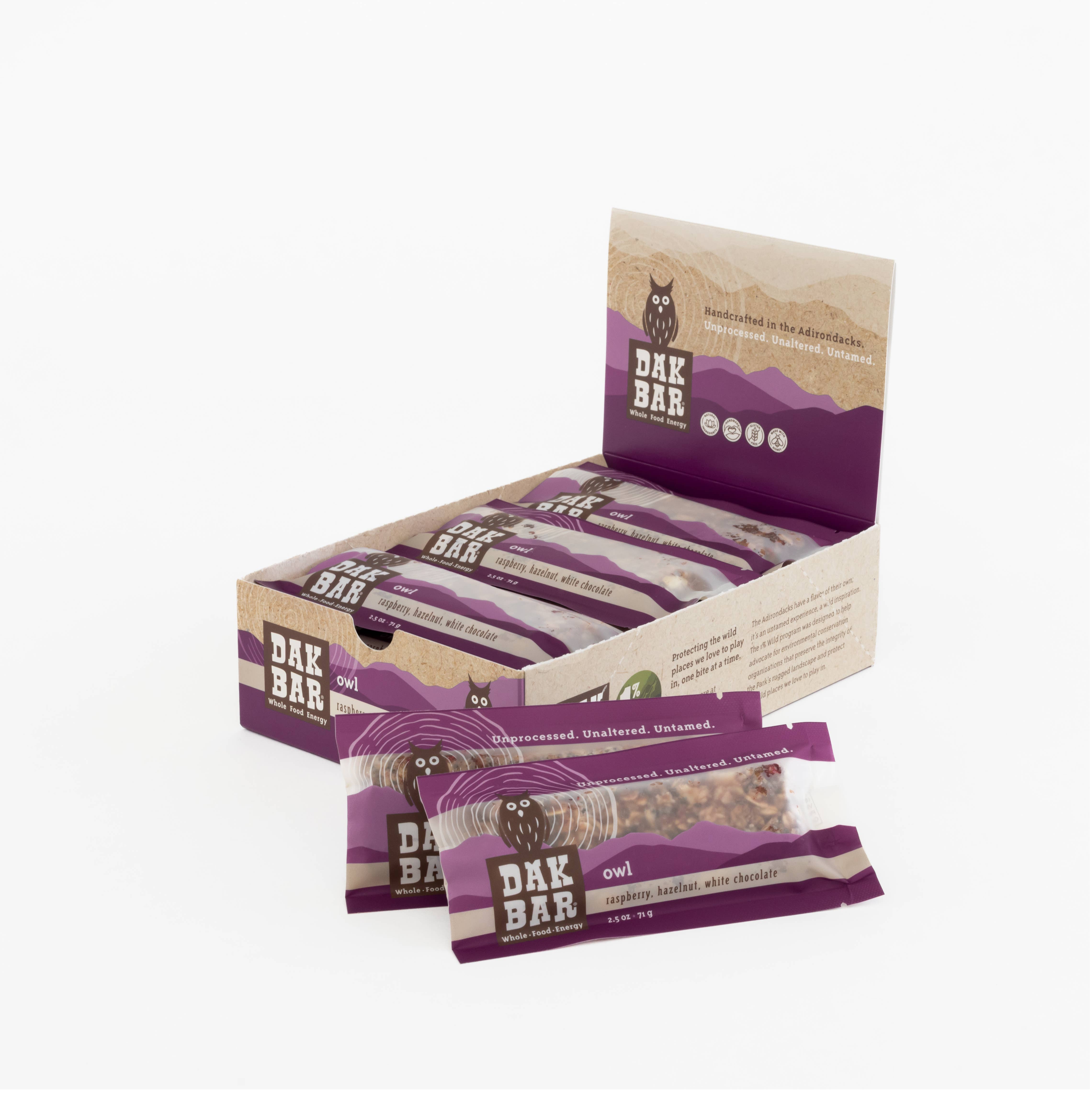 Dak Bar - Wholesale Snack Bar - Owl Bar - White Chocolate, Hazelnut & Raspberries Snack Bar