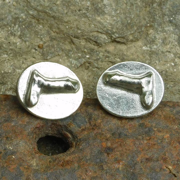 Oval Penis Pewter Cufflinks Hand Cast by William Sturt for wholesale by William Sturt Fine Pewter