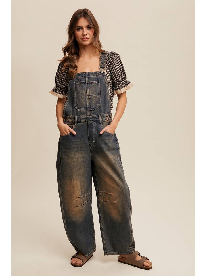 Listicle – Großhandel Overall – Damen – Barrel Jean Latzhose aus Denim mit weitem Bein13