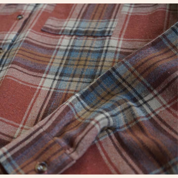 HAHA MAMA Clothing - Wholesale Button Down Shirt - Unisex - Lightweight Rust Flannel - Adult1