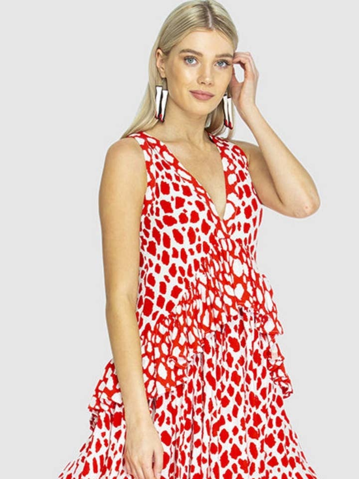 Vestido Rara Frill - Girafa Vermelho/Branco por atacado de State of Georgia