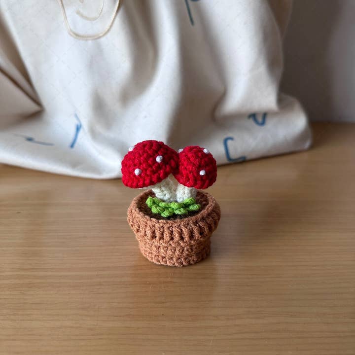 Crochet Mini Mushroom Car Ornament, Car Dashboard Decoration for wholesale by TOMOPOD LLC