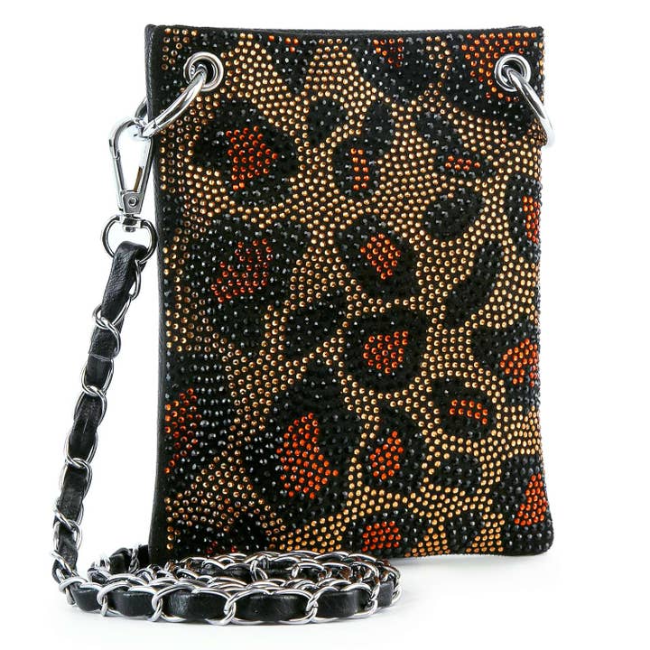 Petite écharpe à bandoulière scintillante à imprimé léopard pour la vente par Handbag Express